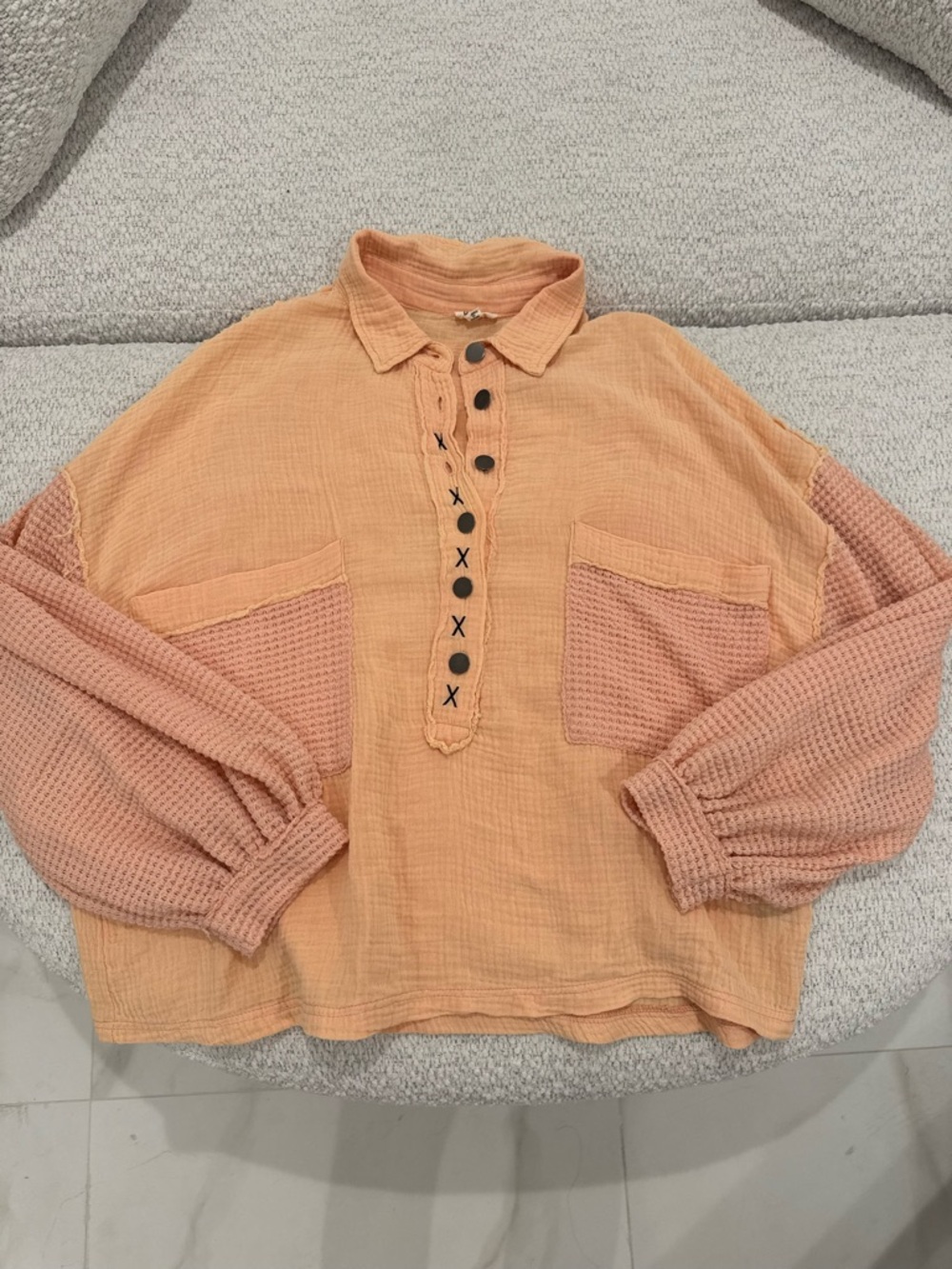 POL Waffle Oversized Dolman Sleeve Boho Top